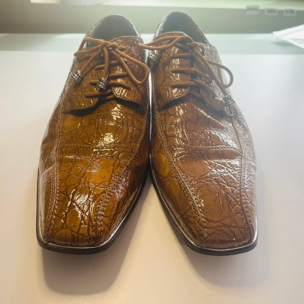 440 Club Mens Faux Crocodile Embossed Dress Shoes Size 10 Cognac Brown Statement